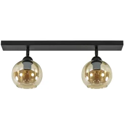 Retro plafondlamp zwart met amber glas verstelbaar