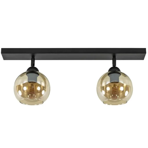 Retro plafondlamp zwart met amber glas verstelbaar