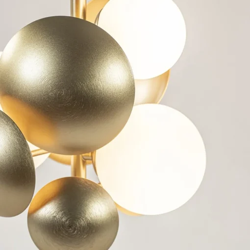 Retro tafellamp goud met wit glas