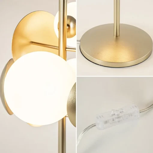Retro tafellamp goud met wit glas