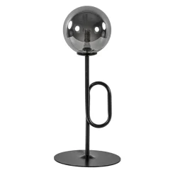 Retro tafellamp zwart met smoke/titanium glazen bol