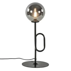 Retro tafellamp zwart met smoke/titanium glazen bol