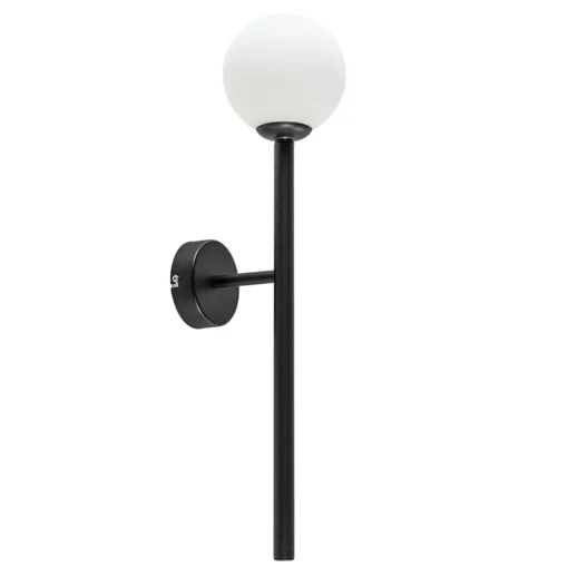 Retro wandlamp zwart met witte glazen bol