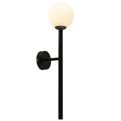 Retro wandlamp zwart met witte glazen bol