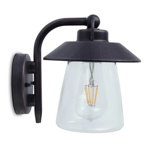 Robuuste buitenlamp wand zwart met roest en glas