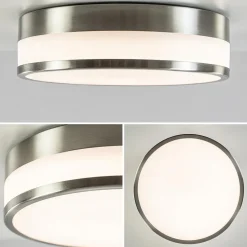 Ronde badkamer plafonnière nikkel met opaal glas