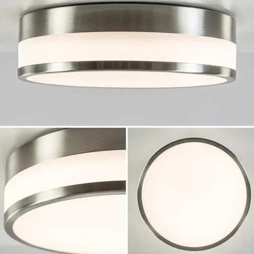 Ronde badkamer plafonnière nikkel met opaal glas