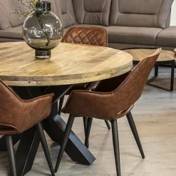 Ronde eettafel mangohout met zwarte poot Ø130 cm