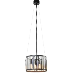 Ronde hanglamp mat zwart met kristalglas