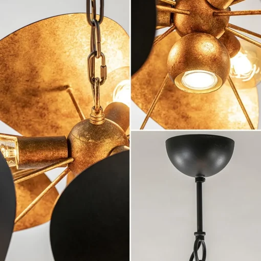 Ronde hanglamp textured black met ambachtelijk brons