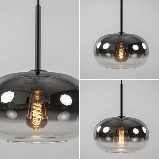 Ronde hanglamp zwart met smoke/helder glas gradient