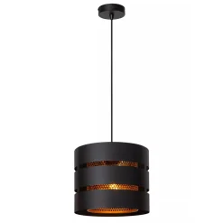 Ronde hanglamp zwart metaal met goud
