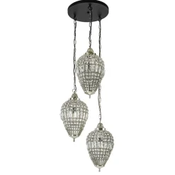 Ronde 3-lichts hanglamp Charlene nikkel/kristal