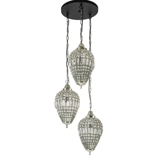 Ronde 3-lichts hanglamp Charlene nikkel/kristal