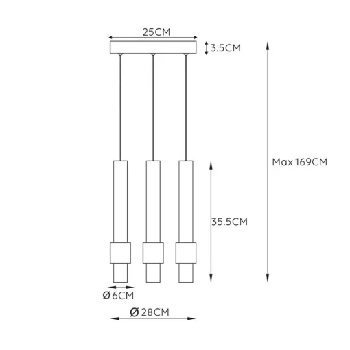 Ronde 3-lichts hanglamp cilinders inclusief LED