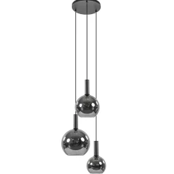 Ronde 3-lichts hanglamp met diverse smoke glazen kappen