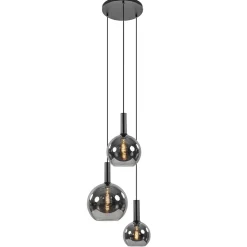Ronde 3-lichts hanglamp met diverse smoke glazen kappen