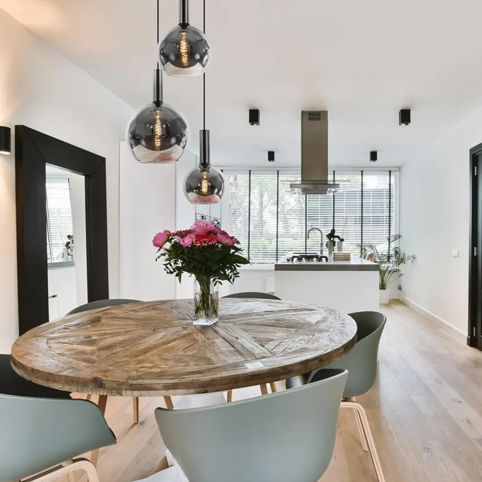 Ronde 3-lichts hanglamp met diverse smoke glazen kappen