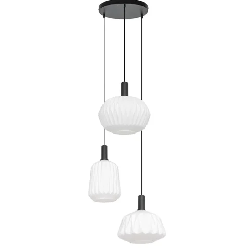 Ronde 3-lichts hanglamp met opaal witte glazen