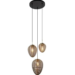 Ronde 3-lichts hanglamp Yaelle antiek brons met zwart