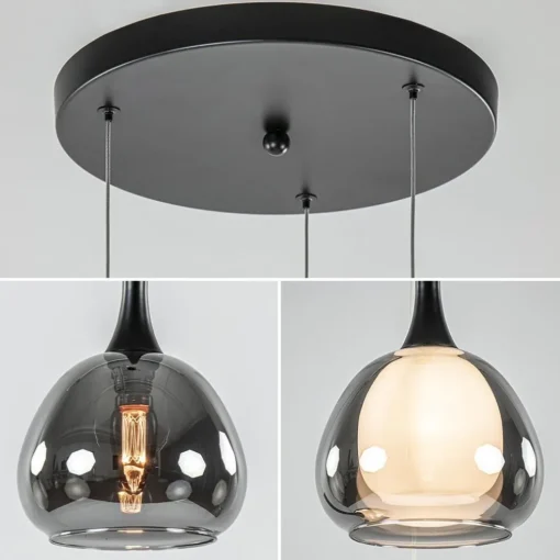 Ronde 3-lichts hanglamp zwart met smoke glas