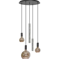 Ronde 5-lichts hanglamp zwart met nikkel
