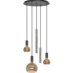 Ronde 5-lichts hanglamp zwart met nikkel