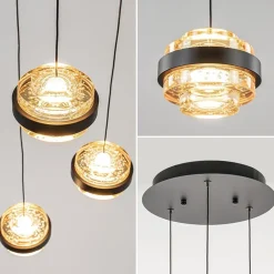 Ronde 3-lichts hanglamp zwart/champagne LED