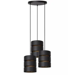 Ronde 3-lichts hanglamp zwart met goud
