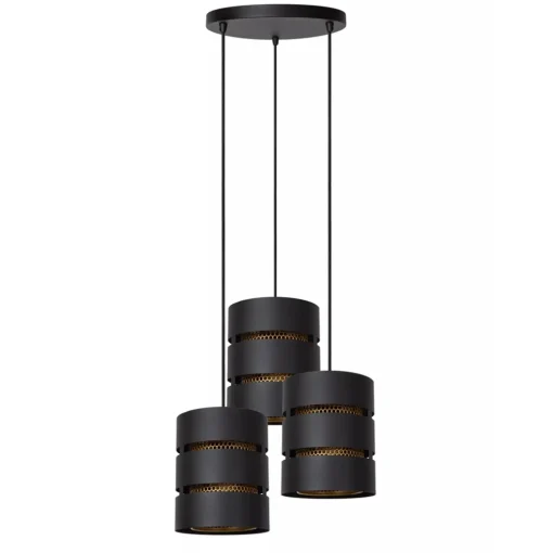 Ronde 3-lichts hanglamp zwart met goud