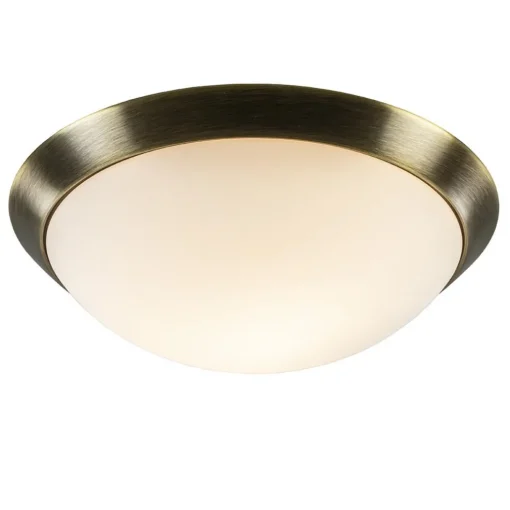 Ronde plafondlamp brons met wit glazen kap