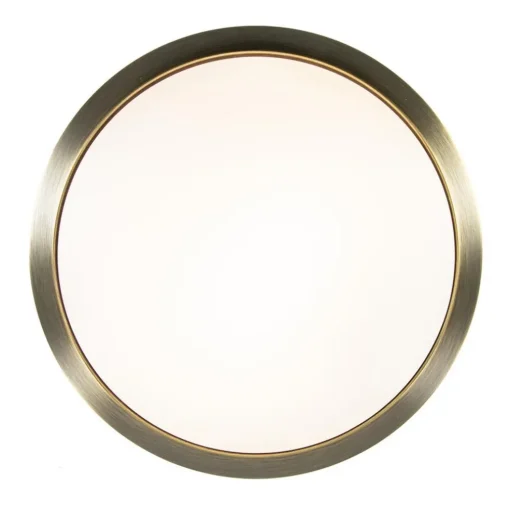Ronde plafondlamp brons met wit glazen kap
