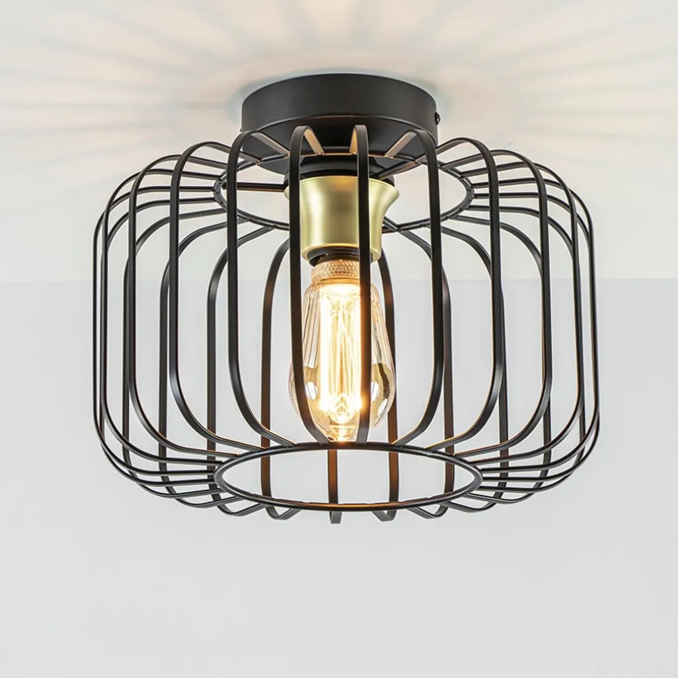 Ronde plafondlamp draad zwart met goud