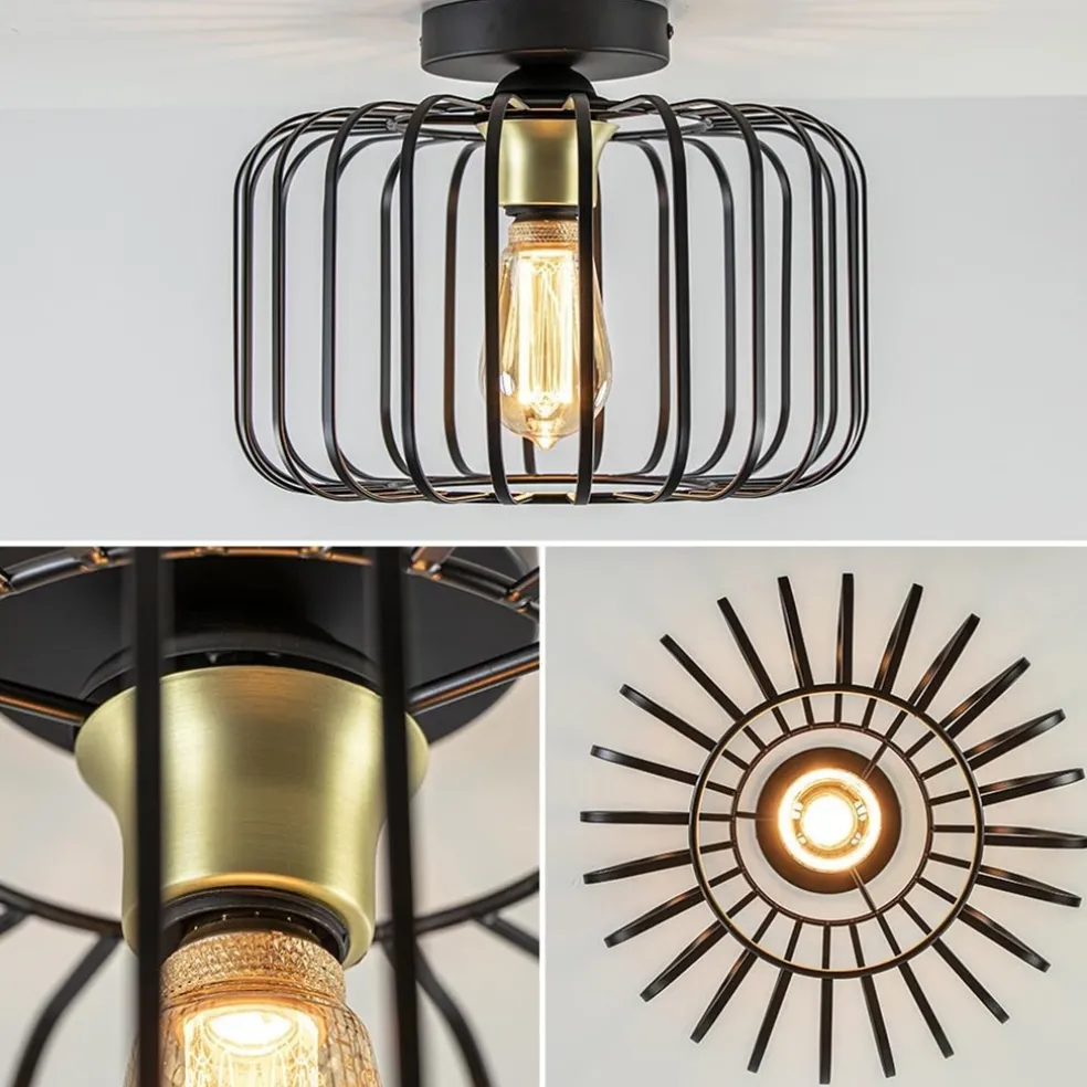 Ronde plafondlamp draad zwart met goud