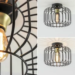 Ronde plafondlamp draad zwart met goud