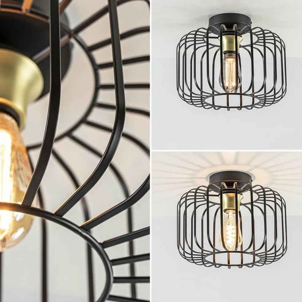 Ronde plafondlamp draad zwart met goud