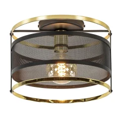 Ronde plafondlamp gaas mat zwart met hoogglans goud