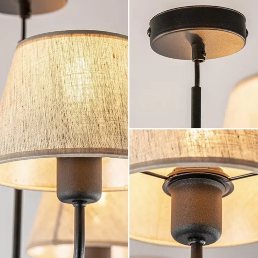 Ronde plafondlamp 5-lichts zwart met taupe kapjes