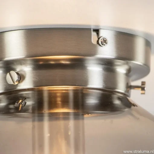 Ronde plafondlamp smokey glas met nikkel