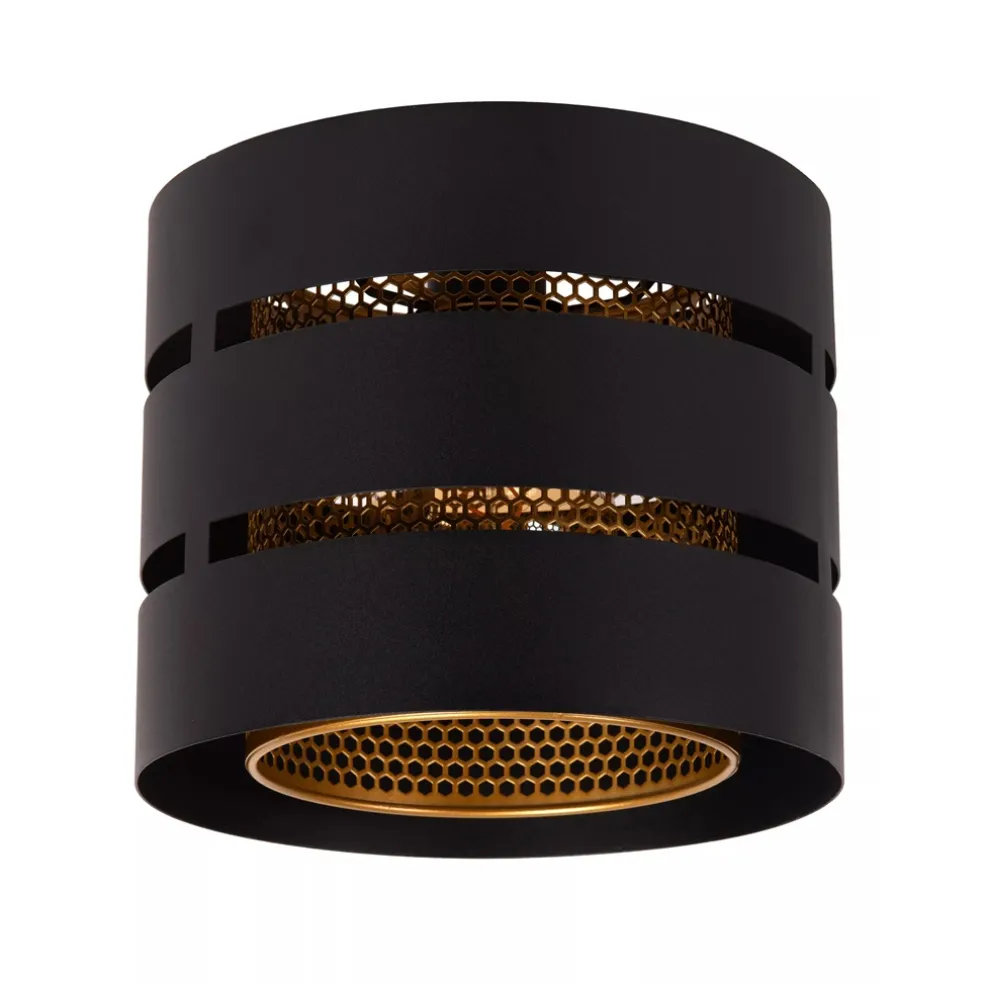Ronde plafondlamp zwart metaal met goud