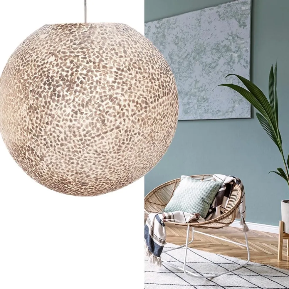 Ronde schelpen hanglamp wit/parelmoer 50 cm
