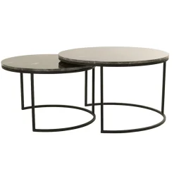 Salontafel Alfio set van 2 bruin marmer met zwart