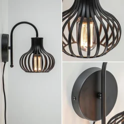 Scandinavische wandlamp mat zwart met snoer