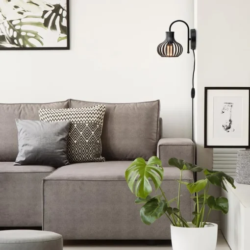Scandinavische wandlamp mat zwart met snoer