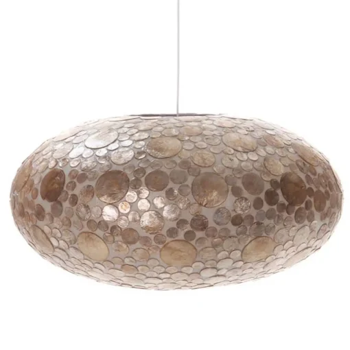 Schelpen hanglamp coin goudbruin groot
