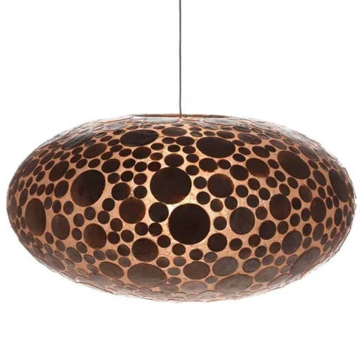 Schelpen hanglamp coin goudbruin groot