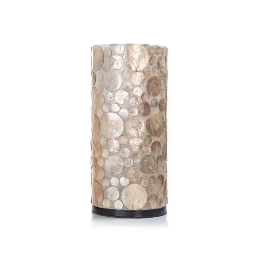 Schelpen tafellamp cilinder goud/bruin