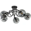 Sierlijke plafondlamp zwart met smoke glazen bollen