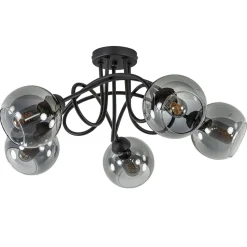 Sierlijke plafondlamp zwart met smoke glazen bollen