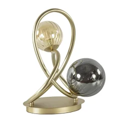 Sierlijke tafellamp goud met amber en smoke glas